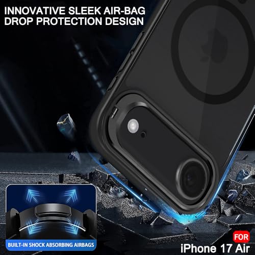 Image of TheGiftKart Hybrid Matte Frosted Back Cover Case for iPhone 17 Air Compatible with MagSafe | Built-in Stand | Shockproof Hard Back Cover Case for iPhone 17 Air (PC & TPU, Translucent Black)