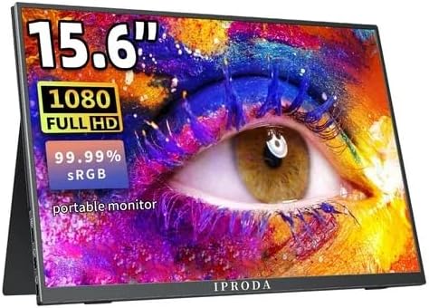 iProda 15.6-inch Portable Monitor showcasing its 1080 Full HD resolution and sRGB color accuracy.