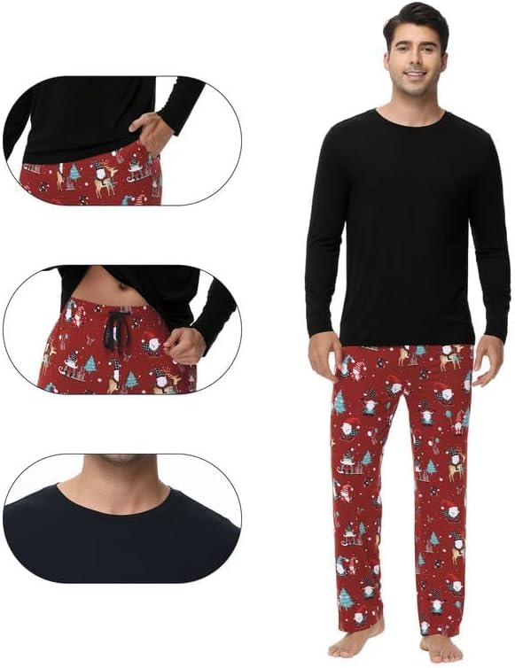 WiWi Pajamas for Men Viscose Bamboo Super Soft Long Sleeve Pj Set Cooling Crew Neck Loungewear with Pockets S-XXL - Image 6