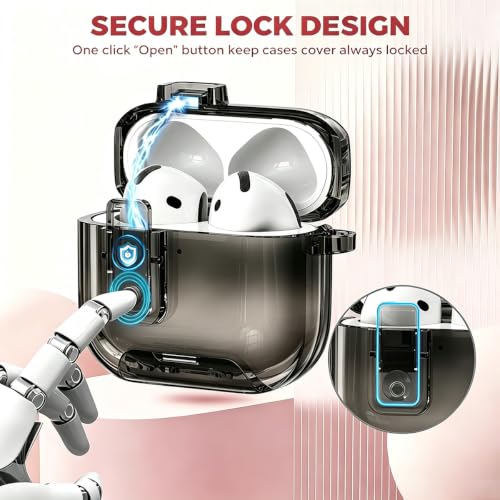 Image of Compatible with Airpods 4 Case Clear with Lock Phone Stand, Soft TPU Magnetic Automatic Lock Apple AirPods 4th Generation Protective Cover Skin Women Men + Cleaning Kit for iPod 4 2024 Case Black