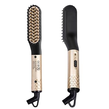 Amazon.com: Cepillo alisador de barba y cabello, peine eléctrico para  hombres con cabello lateral desenredado, alisado de pelo rizado para barba,  estilo de cabello, pelo corto para mujeres, Dorado, 1 : Todo