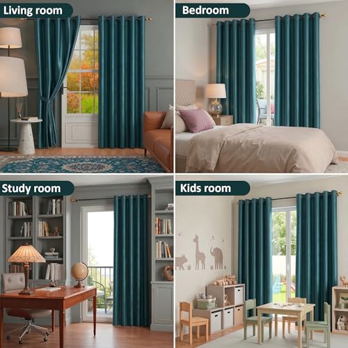 Image of Kuber Industries 6 Pcs Set Polyester Blackout Door Curtain 7 Feet for Home Decor | 8 Eyelet with Darkening Curtains for Living Room /Bedroom | Plain - Blue