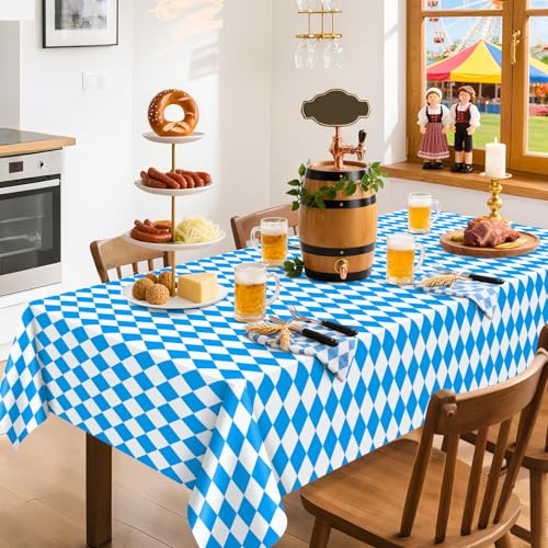 Image of Mulbozy Oktoberfest Tablecloth 4 Pack, 54 x 108 Inch Plastic Table Cloth
