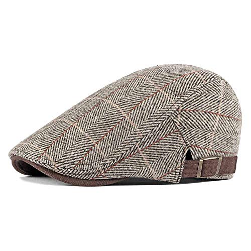 Anshili Hommes Chapeau réglable béret Gatsby Newsboy Cap Casquettes Souples pour Automne-Hiver Bonnet de Ski à Carreaux (Gris) (Marron)