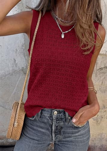 KIRUNDO Crochet Tops for Women 2026 Spring Summer Sleeveless Sweater Vest Tank Top Knit Pullover Beach Vacation Outfits (Red, XX-Large) — view 5