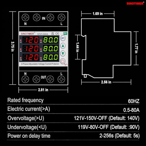 Écran LED 6 en 1 et disjoncteur triphasé réglable pour stopper les surintensités - 7