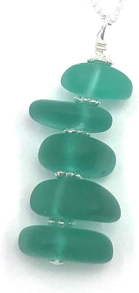 Beautiful Recycled Sea Glass Pebble Stacked Pendant Necklace on 18 Inch Sterling Silver Chain
