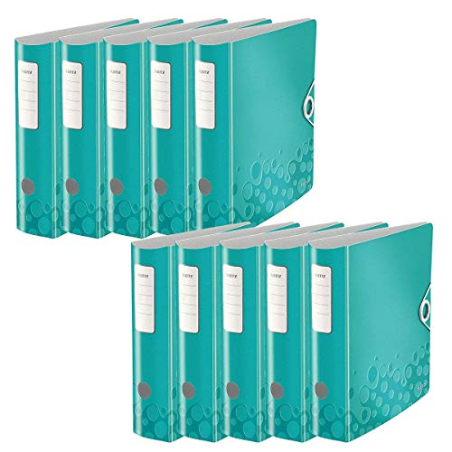 Leitz Multifunktions-Ordner, Eisblau Metallic, A4, Runder Rücken (8,2 cm Breite), Gummibandverschluss, Kunststoff, WOW (82 mm, 10er Pack)