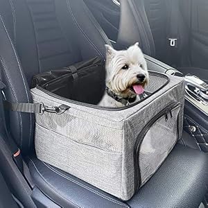 SlowTon Dog Booster Car Seat Reinforce Metal Frame Safe Pet Car Seat with Seatbelt Waterproof Pee Pad Top Cover Portable Collapsible Puppy Carrier Bag for Small Dogs Cats Animals up to 15lbs