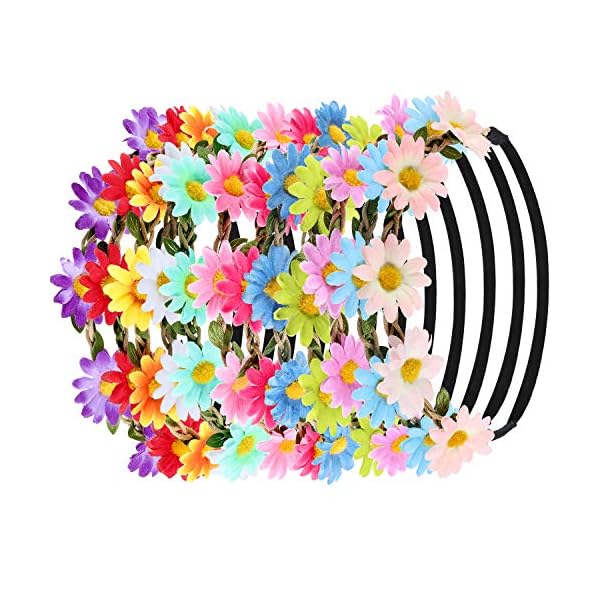 Bememo 24 pieces hippie headband glass costume set, includes 12 pieces multicolor lady girl flower headbands, 12 pieces round hippie sunglasses for festival party - image 3