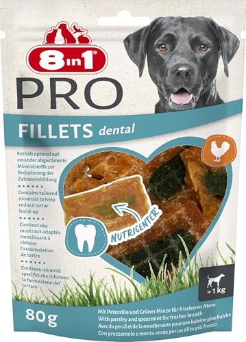 8in1 Fillets PRO Dental - Snack per Cani con Pollo, dolcetti Funzionali per Cani, favorisce l'alito Fresco, Confezione da 80 g