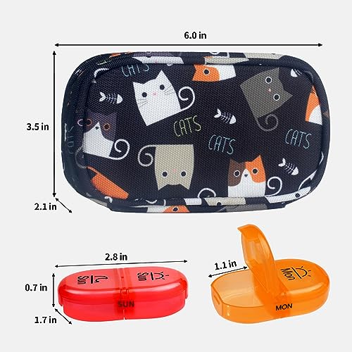 Image of Serfeymi Weekly Travel Pill Organizer 2 Times A Day AM PM Upgraded Rainbow Pill Box 7 Day with Portable Zipper Canvas Pill Case, Medicine Organizer for Pills, Vitamins, Fish Oils - Black 02