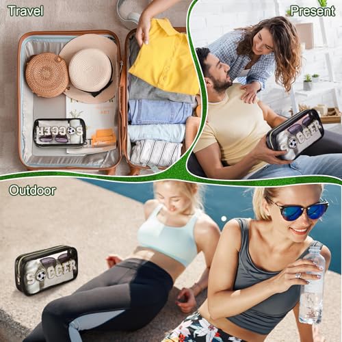 6 Pcs Soccer Clear Cosmetic Makeup Bag with Chenille Letter Patch Sport Goodie Clear PVC Pouch Organizer Waterproof Travel Toiletry Bags for Sports Theme Birthday Party Supplies3