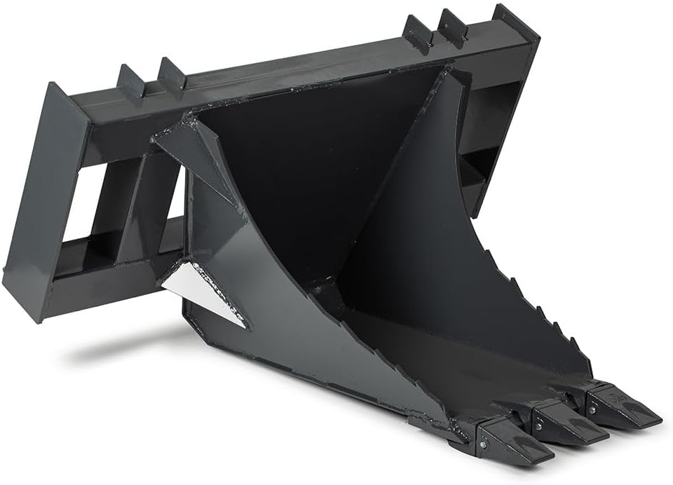 Titan Attachments USA Made Grey Extreme Stump Bucket, Skid Steer Tree Spade Stump Remover Digger, Serrated Leading Edge, Replaceable Teeth, Quick Tach Mounting Style