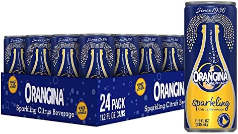 Orangina - Citrus Sparkling Juice Beverage - Light Pulp - Original Imported European French Recipe - No Artificial Ingredients - (Pack of 24) (11.2 oz Can)