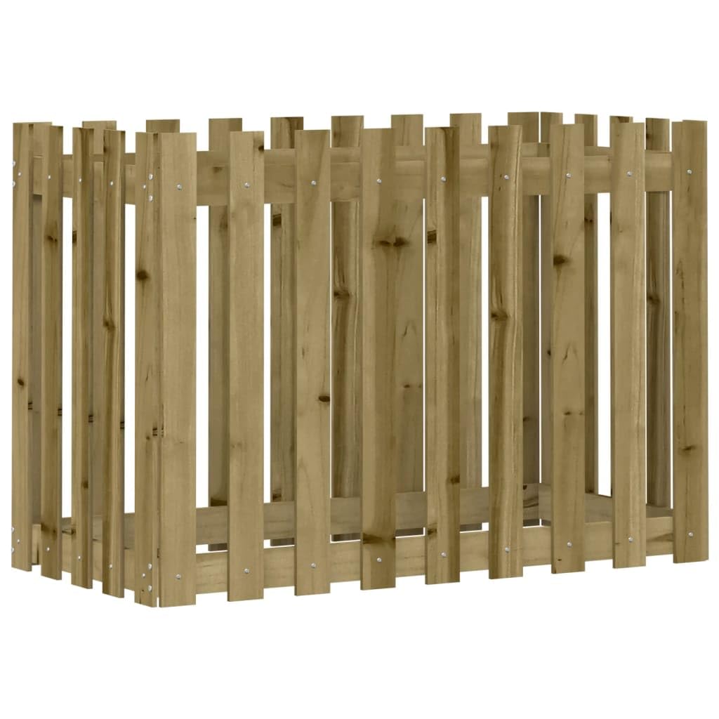 Jardinera de madera de pino, 100 x 50 x 70 cm, impregnada, diseño de valla, jardinera, balcón, macetero, para hierbas, con almacenamiento de agua y protección visual para terraza, interior y