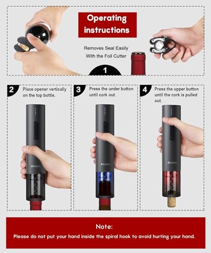 Ataller Rechargeable Electric Wine Bottle Openers, Cordless Automatic Wine Corkscrews Opener with Foil Cutter and USB Charging Cable, Black - Image 6