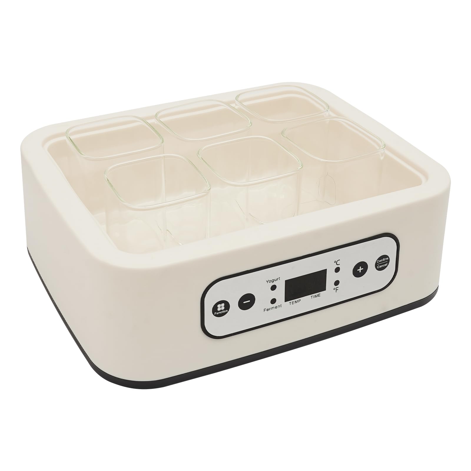 Yogurtera de 25 W, con 6 vasos de cristal de 250 ml, yogurtera con temperatura/pantalla LCD/temporizador, máquina de yogur para fermentar yogur, natto, vino de arroz