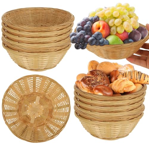 YAYODS 12Pcs Bamboo Bread Basket, 7.8 Inch Wicker Bread Basket for Table, Round Woven Food Basket for Fruit Vegetables Snacks, Small Wicker Storage Gift hamper Baskets