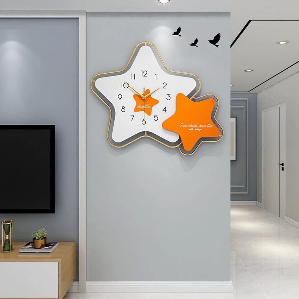 Wall Clock,Modern Silent Battery Operated Wall Clocks,Star Shape Decorative Wall Clock for Kitchen Home Office Bedroom Living Room(Color:Orange)
