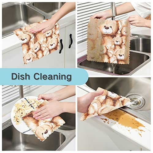 Alaza Dish Towels Kitchen Cleaning Cloths Cartoon Lovely Bear Toy Dish Cloths Super Absorbent Kitchen Towels Lint Free Bar Tea Soft Towel Kitchen Accessories Set Of 6,11"X11" #TOP1