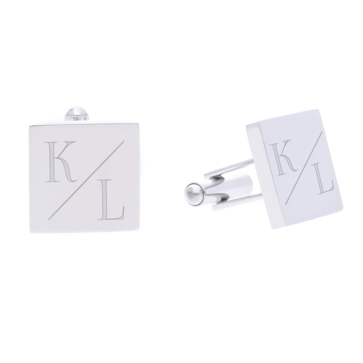 2 Manschettenknöpfe mit Gravur für Männer in silber eckig Motiv 01, personalisiertes Geschenk mit Initialien, silberner Schmuck für Herren, als Hochzeitsgeschenk, zum Jahrestag, zum Hochzeitstag