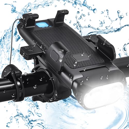 HITASTAR USB Rechargeable Bike Phone Mount LED Bike Headlight with Power Bank 3 Modes Easy to Install Rainproof Cycling Front Lamp Fits All Bicycles Power Bank and Phone Holder