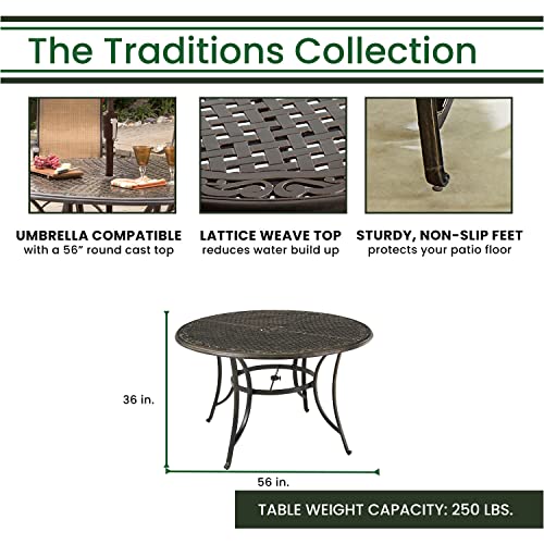 Hanover Traditions 5-Piece Outdoor High Dining Patio Set, 4 Counter-Height Padded Sling Swivel Chairs and 56\" Round Cast Aluminum Table, Brushed Bronze Finish, Rust-Resistant, All-Weather - Thumbnail 5