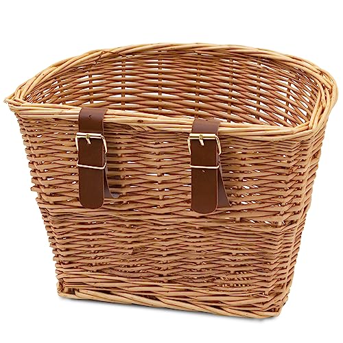 Prosource Wicker Bike Basket Front Cargo for Women and Men, Fits Most Bikes, Beach Cruiser, Stationary Bike, Ebike, Road Bike, Light Brown