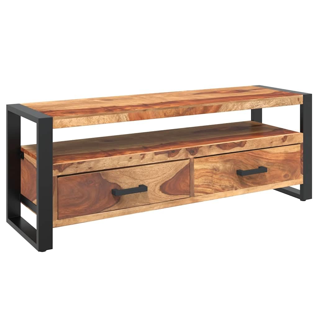 Meuble TV en bois massif d'acacia 120cm style industriel et vintage pour salon chic