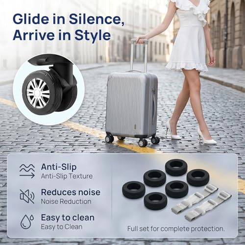 Soomuct Lot de 8 protections de roue de valise, housses pour roues pivotantes de 5 à 6,1 cm, avec deux sangles grises, adaptées pour les bagages à main (noir) – vue 3