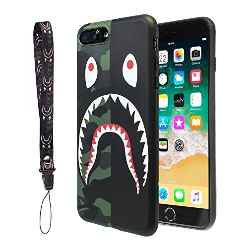 iPhone 7/8 Plus Shark Face Case Street Fashion: Luxury Flexible Durable Designer Protective TPU Cover/Bumper/Skin/Cushion with Wrist Strap only for 5.5