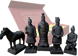 Romancemit Set of 5 Mini Antique Reproduction, China Qin Dynasty Terracotta Warrior Sculpture Home Display Table Display Gift Multi Presentation Set of 5 Gift Box, 3.5Tall 