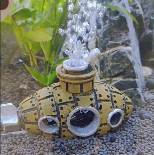 Loegovae Aquarium Submarine Boat With Air Bubble Stone, Fish Tank Shipwreck Air Bubbler Decor, Aquarium Bubble Maker Landscape Scenery Small Fish Shrimp Hide Cave Ornament (Brown) #TOP2