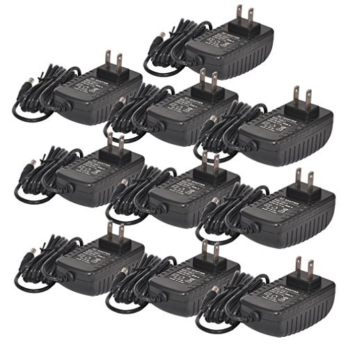 TMEZON 10 Pack 12 Volt 2 Amp Power Adapter AC to DC 2.1mm X 5.5mm Plug 12v 2a Power Supply Wall Plug Extra Long 8 Foot Cord
