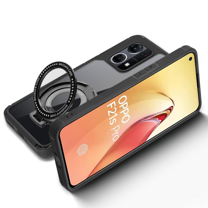 Image of Mr. Case Silicon Framed Transparent Back Cover for Oppo F21s Pro 4G with Holder Kickstand Function | Anti-Yellow, Shockproof, Scratch-Resistant - Black