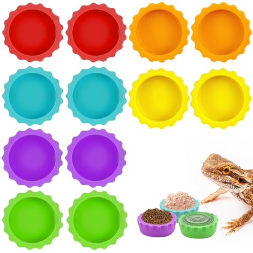 12 pezzi di ciotole per cibo e acqua per gechi crestati, piccole ciotole riutilizzabili per rettili, accessori per acquari di gechi, in silicone, facili da pulire per paguri, isopodi, lucertole