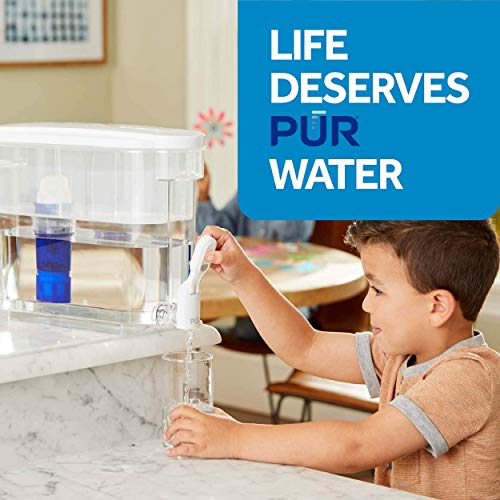 Image of Bundle of PUR PLUS 30-Cup Water Filter Dispenser with 1 Lead-Reducing PUR PLUS Filter, Dishwasher Safe, White + Water Filter Replacement for Pitchers, 6-Month Supply, 3 Count