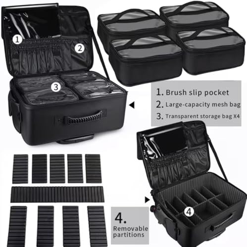 Image of Adson Multifunctional Professional Beauty Makeup Artist Rolling Cosmetic Aluminium Vanity Trolley Beauty Train case Makeup Cosmetic Trolley Hairstylist Travel Organizer (Cool Black)