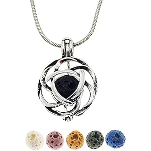 Julie Wang Lava Stone Celtic Knot Minimalist Essential Oil Diffuser Necklace Antique Silver Aromatherapy Necklace Jewelry