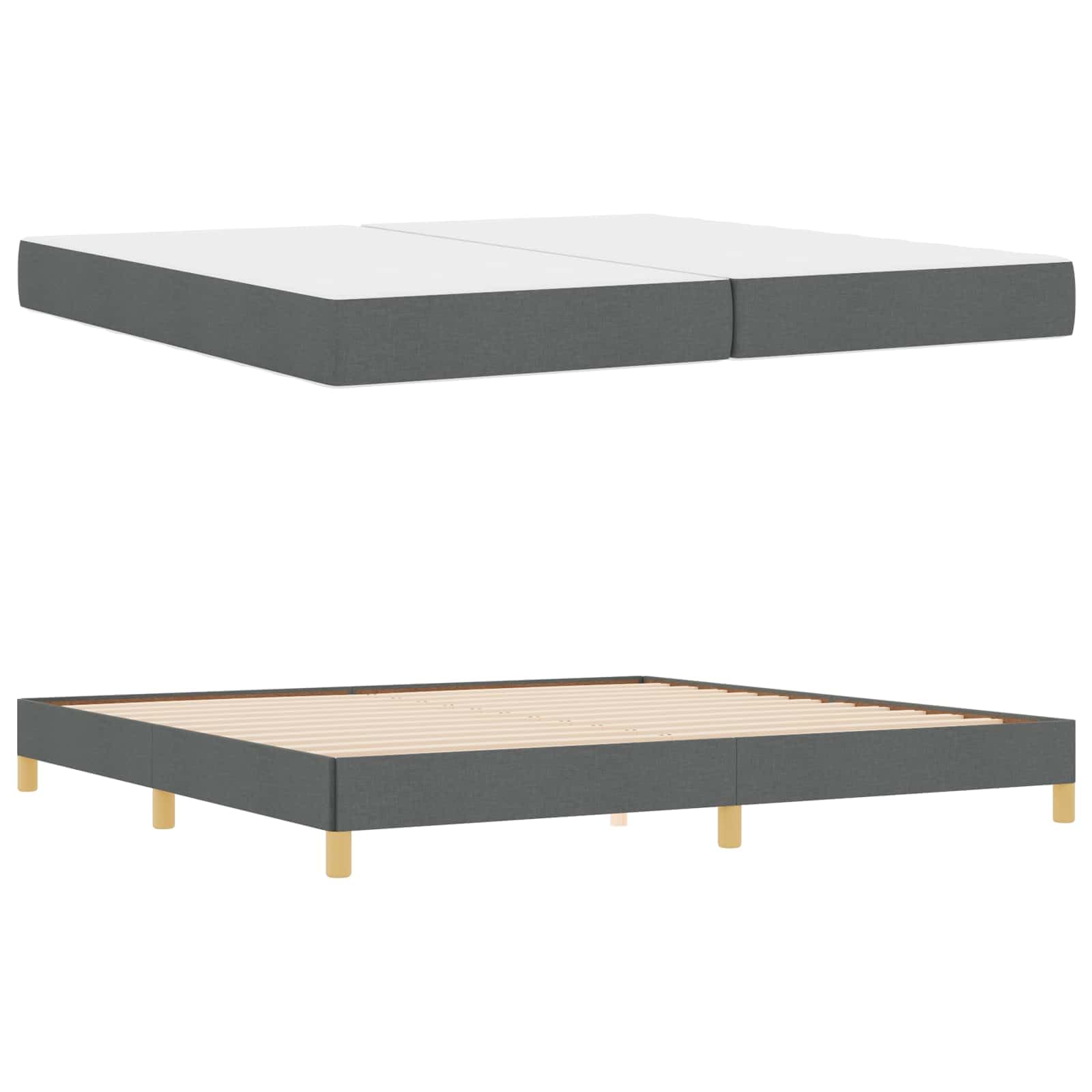 Lit Boxspring 200x200 cm avec Matelas à Ressorts Ensachés Gris Foncé, Lit Double Empereur en Tissu et Bois d'Ingénierie, Design Moderne avec Sommier à Lattes et Pieds