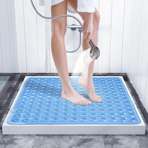 Alfombrilla de ducha antideslizante antimoho BedLooms azul 53x53 cm lavable con ventosas de baño 4