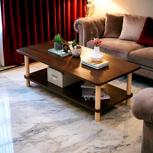 Image of Coffee Table - Rectangle Center Table for Living Room Engineered Wood Tea Table with Storage Stylish Teapoy Table for Hall, Lounge, and Office Spaces Durable (Brown)