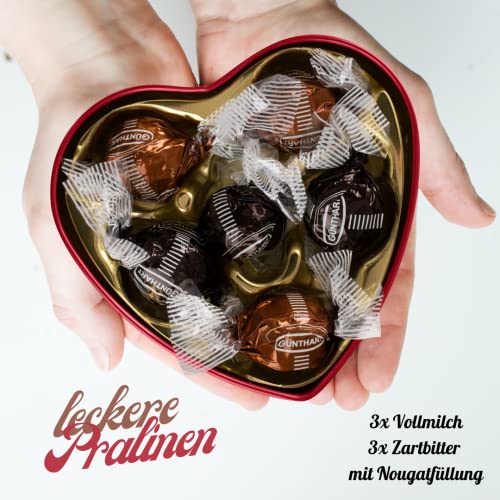 Edle Pralinen Dose in Herzform mit Individueller Gravur | Herzdose mit 6 leckeren Pralinen - Helle und Dunkle Schokolade… – Bild 4