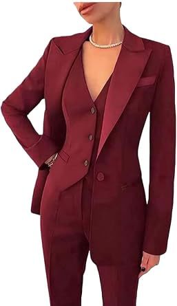 Blazer Vest Pants Set for Women 3 PC Office Work Suit Slim Fit Business Suit Womens Pants Suits Wedding