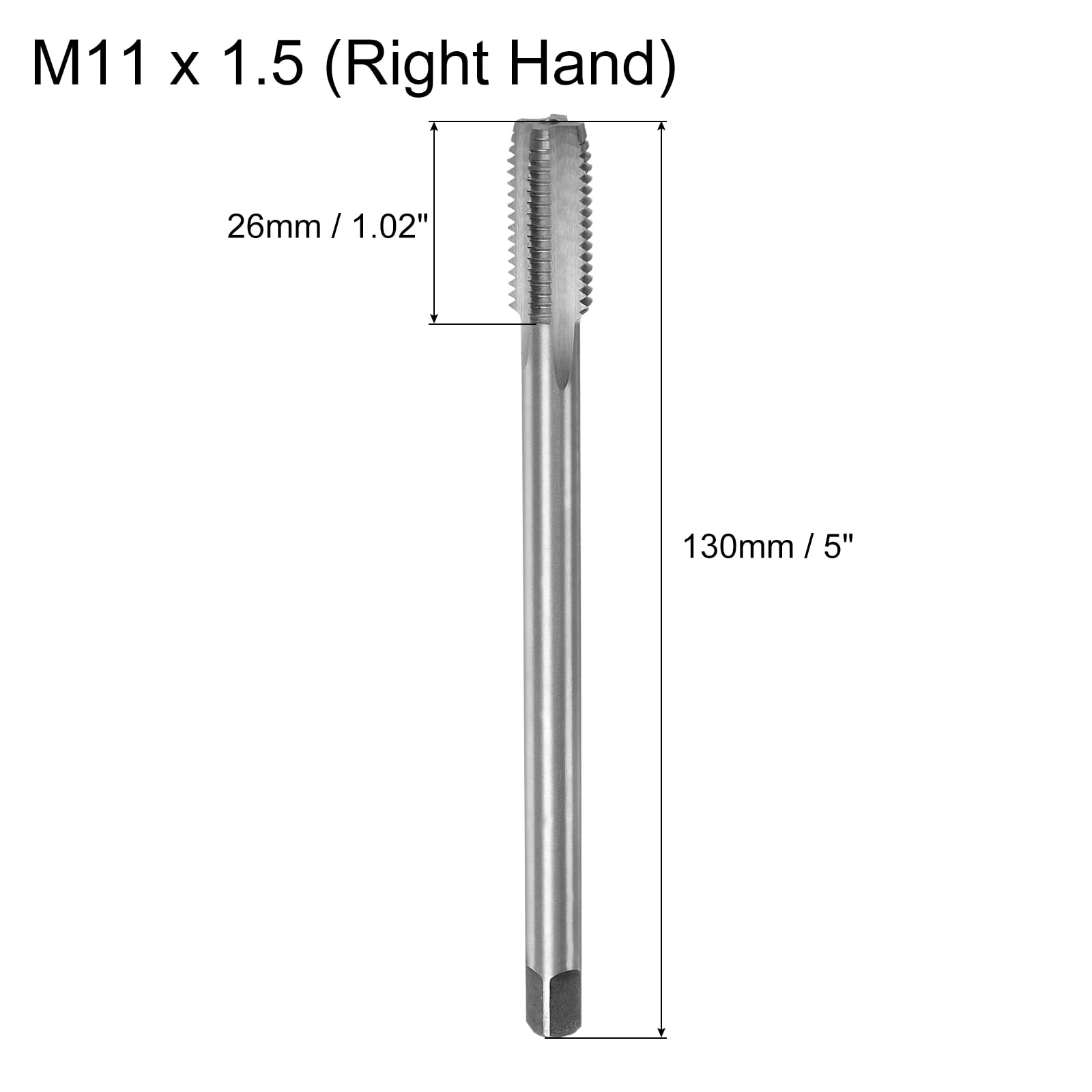 Taraud Métrique M11x1.25 H2 - Longueur 130mm - Acier HSS 6542 - 4 Flûtes