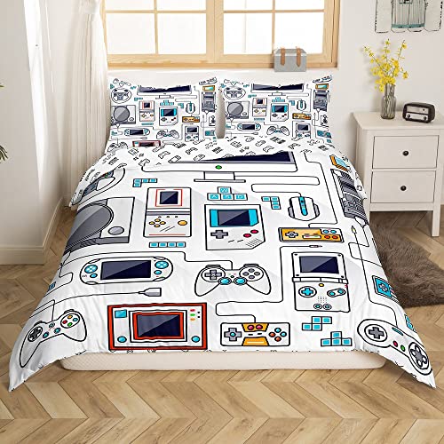 Erosebridal Gamer Bedding Sets for Boys,Gaming Duvet Cover Set Twin Size,Boys Video Games Comforter Cover,Gamepad Designs Bed Set for Teen Boys Bedroom,Joystick Controller,2 Pcs with 1 Pillo