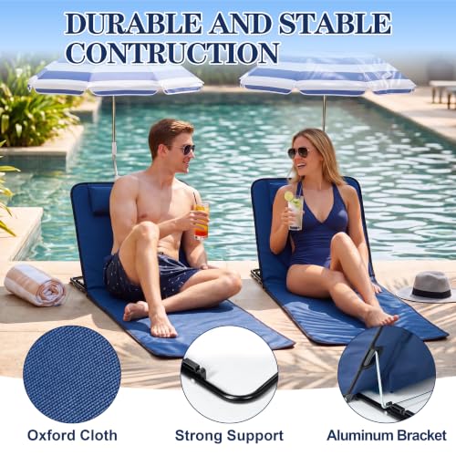 Karenhi 2 Pack Silla Plegable de Playa con Sombrilla, Azul Marino, Silla Portátil con Respaldo y Bolsa de Transporte miniatura 4
