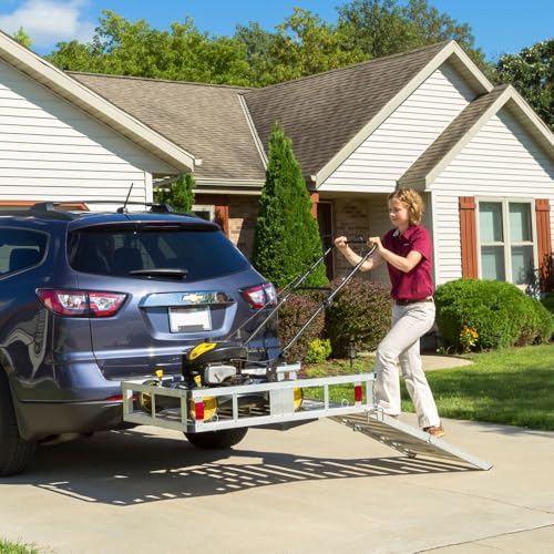 ELEVATE OUTDOOR Deluxe Aluminum Cargo Carrier with Folding Loading Ramp - Class III 2\" Hitches - 500 lb. Cap