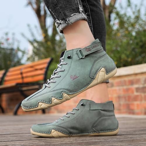 Women's Men's Casual Leather Boots Lightweight Slip-Resistant Breathable High Boots,Outdoor Suede Lace Up Adjustable Flat Shoes,Waterproof Driving Shoes Orthopedic Sneakers with Arch Support2